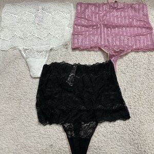 Lot of 3 Victoria’s Secret High Waisted Lacie Thong Panties,S,NWT